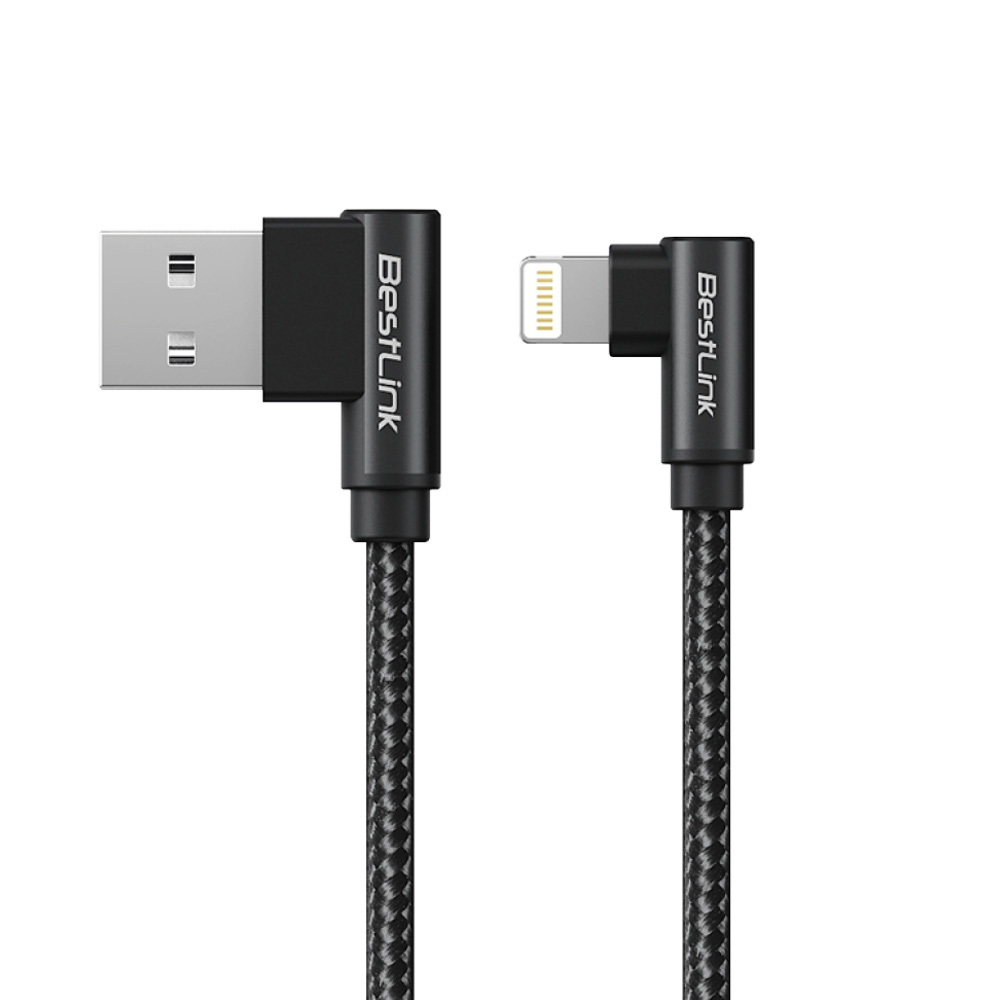 Cable Cargador y Sincronizador USB-a - L 3a Metalico Trenzado en L Color Negro 1